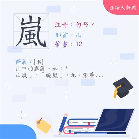 嵐字|漢字:嵐 (注音:ㄌㄢˊ,部首:山) 